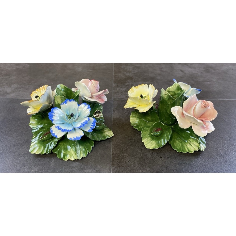 VTG Nuova Capodimonte Floral Candlestick Holders-Made in Italy